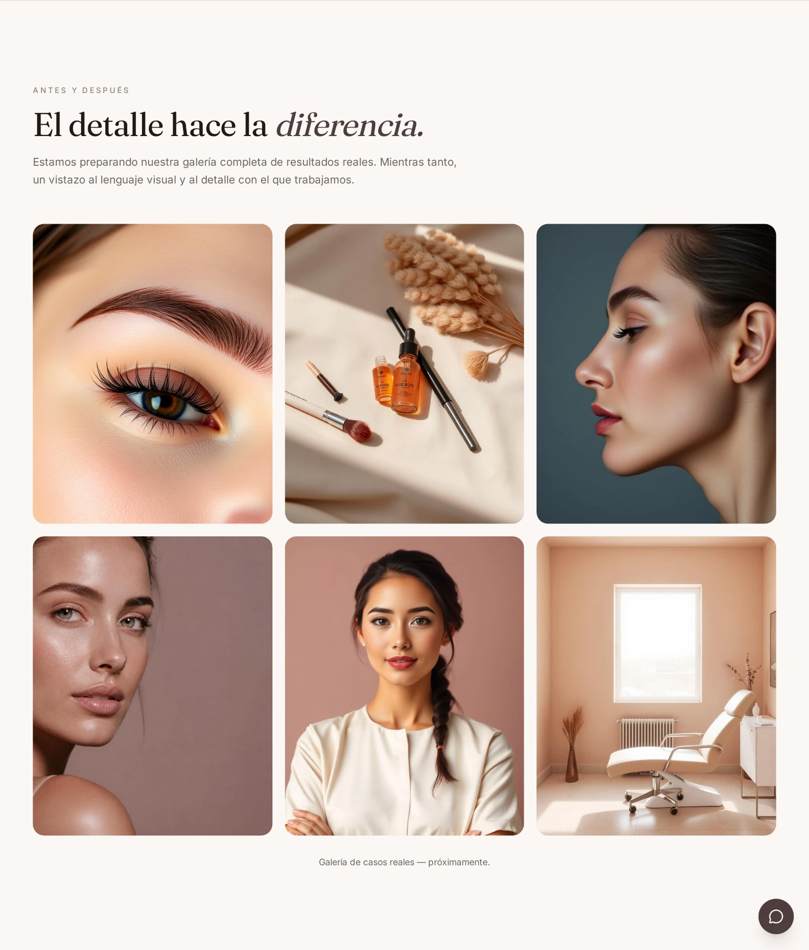 Galería de imágenes del sitio demo con estética limpia y paleta cálida